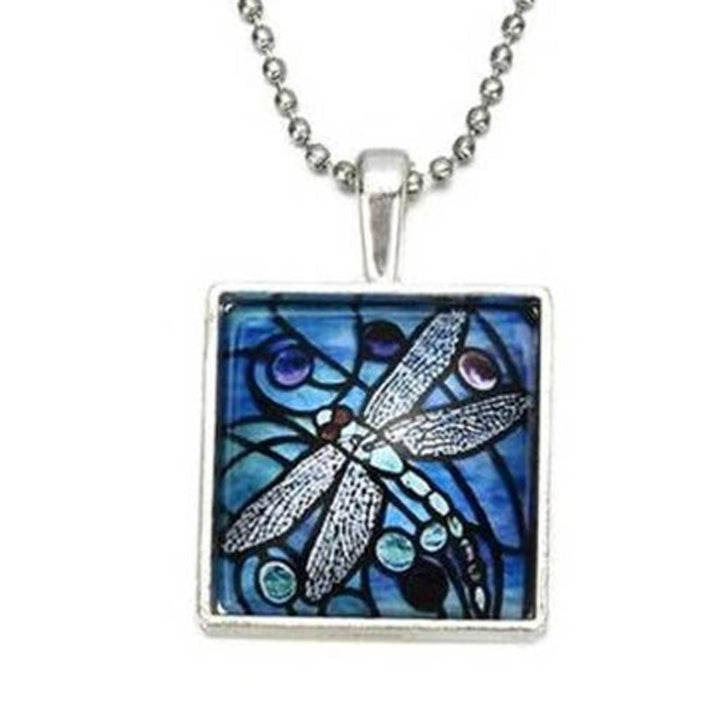 New Hand Printed Small Cotton Blend Tee Dragonfly Necklace Earrings Box Gift Set