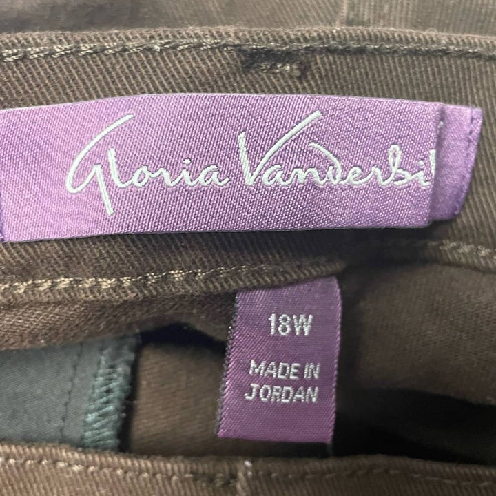 New Gloria Vanderbilt 18W Amanda Trouser PolyCotton Choco Brown Casual Pants