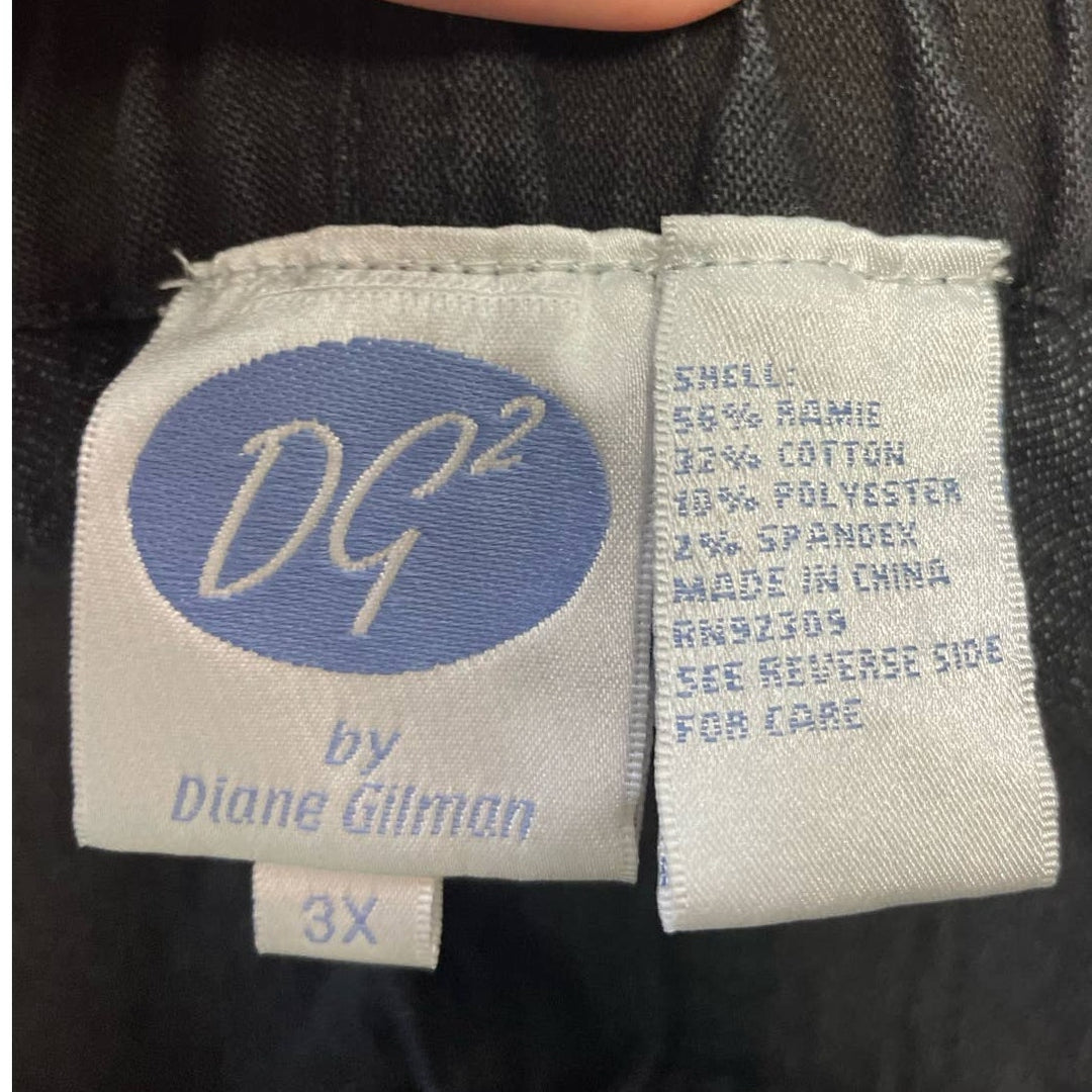 DG2 by Diane Gilman 3X Black Ramie Cotton Blend Stretchy Elastic Waist Pants