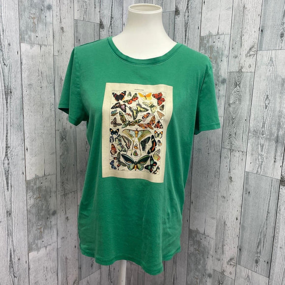 Hand Printed Upcycled XL Vintage Reference Book Butterfly Page Crew Neck Tee