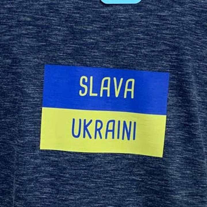 Upcycled Hand Printed XL Summer Seagull Ukraine Flag Slava Ukraini Artist Tee