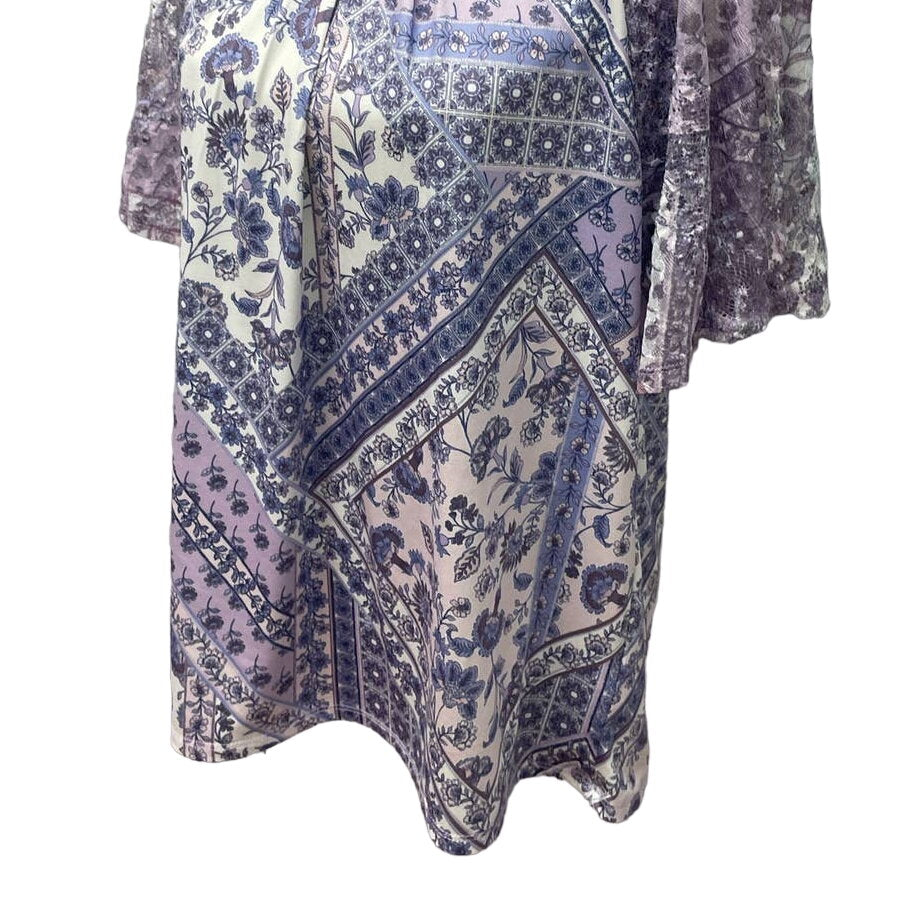 Roz &amp; Ali Womens Large Short Lacy Sleeve Floral Stripe Patchwork Flowy Blouse