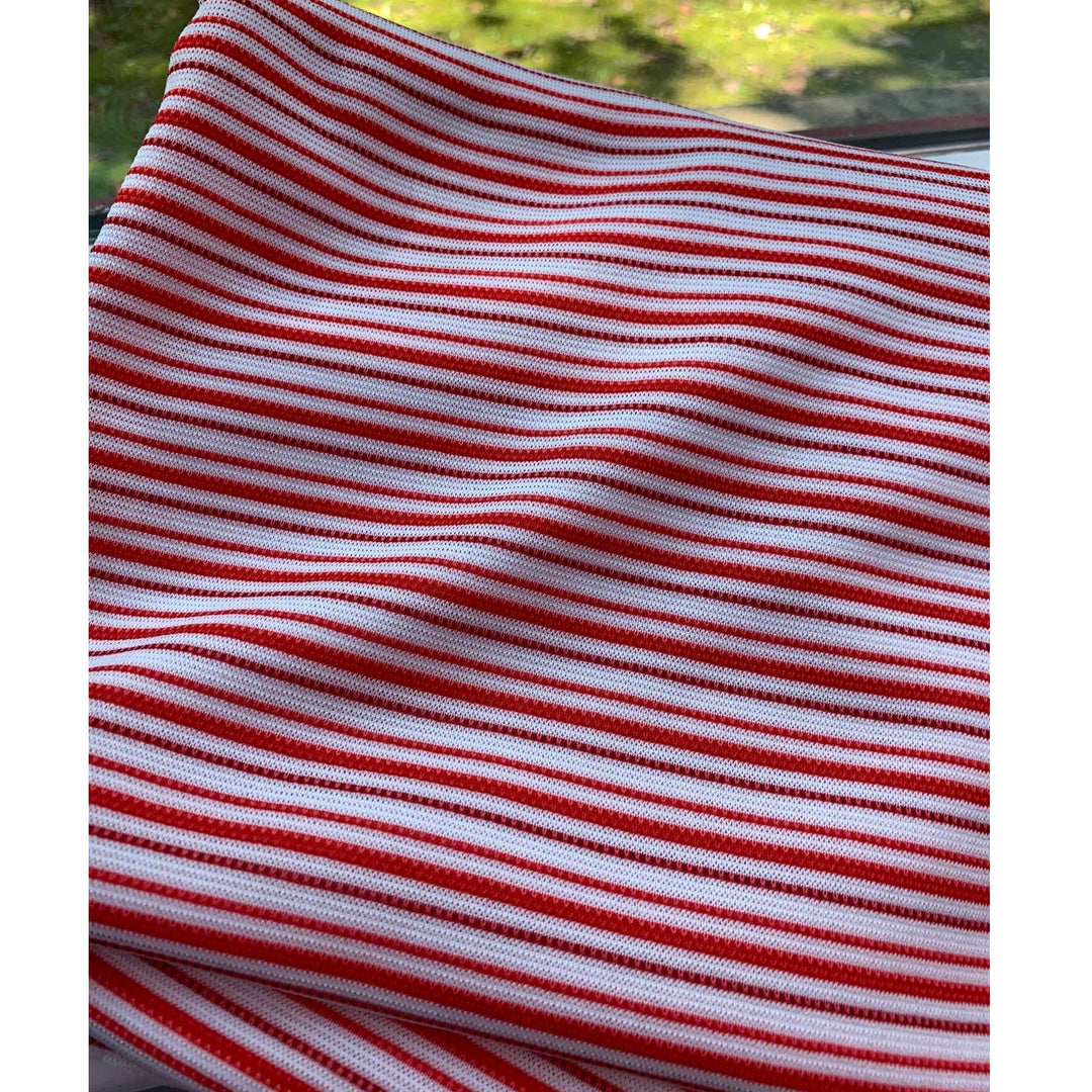 1 yd Red White Striped Stretchy Polyester Craft Sewing Fabric Yardage Remnant