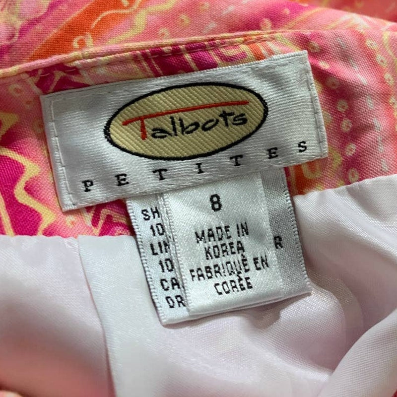 Talbots Petites 8P Pink Orange White Stripe Lined 100% Cotton Short Pencil Skirt