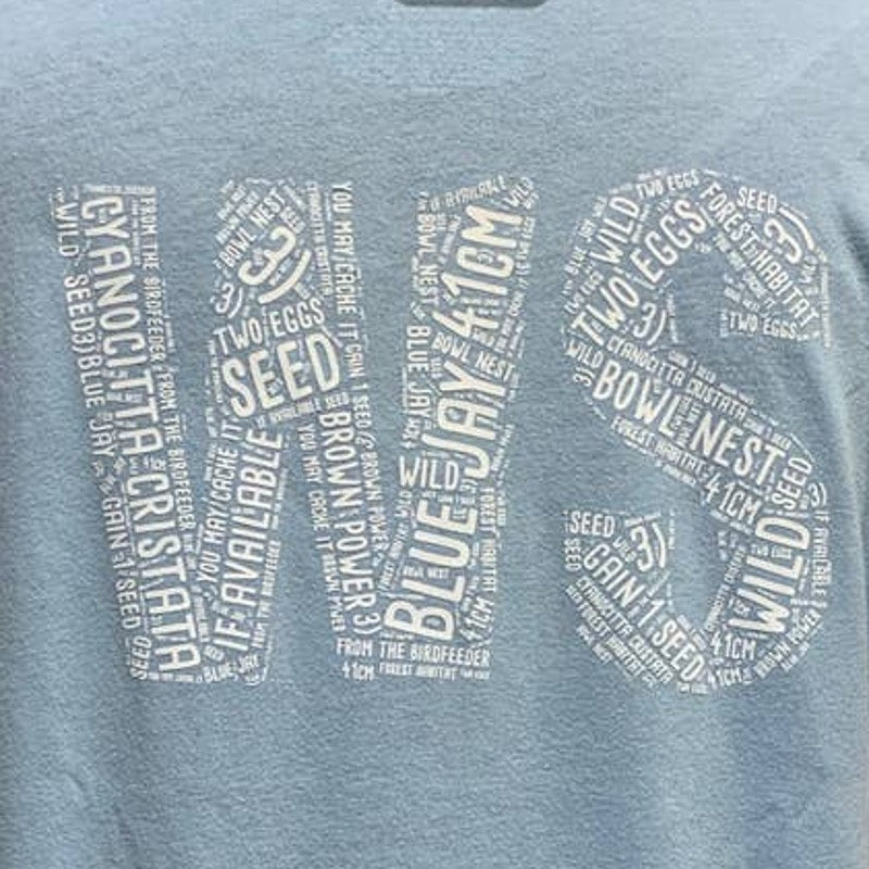 Wingspan Inspired Womens XL Watercolor Blue Jay Bird Hand Printed Upcycled Tee