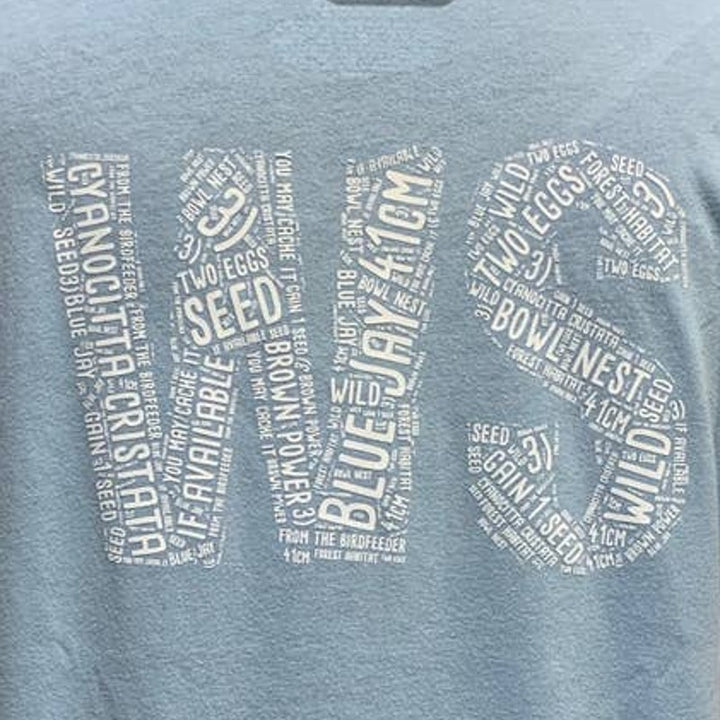 Wingspan Inspired Womens XL Watercolor Blue Jay Bird Hand Printed Upcycled Tee