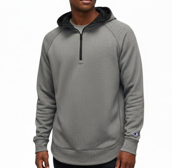 Unbranded Champion quarter-zip pullover on a white background