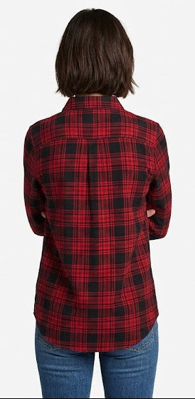 New Eddie Bauer Womens Red Black Plaid 100% Cotton Ballard Flannel LS Shirt