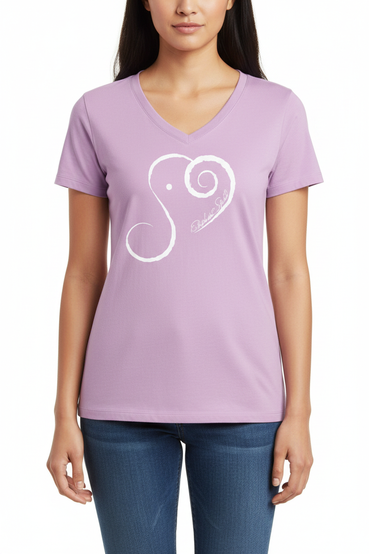 Woman wearing the purple Elephant Spirit tee