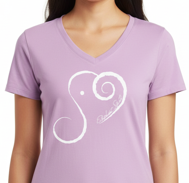 New Hand Printed Purple Elephant Spirit Cotton Blend V-Neck Short Sleeve T-Shirt